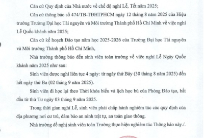 Thông báo số 479 Về việc nghỉ Lễ Quốc Khánh năm 2025